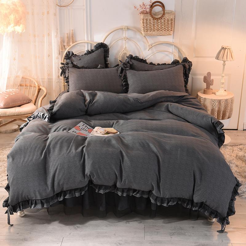 Luxury Bedding Solid Color Black Sanding Bed Skirt For Girls Four-piece Pillowcase Four-piece Duvet Cover, Sicily - black grey
Luxury Bedding Solid Color Black Sanding Bed Skirt For Girls Four-piece Pillowcase Four-piece Duvet Cover, Sicily - black grey