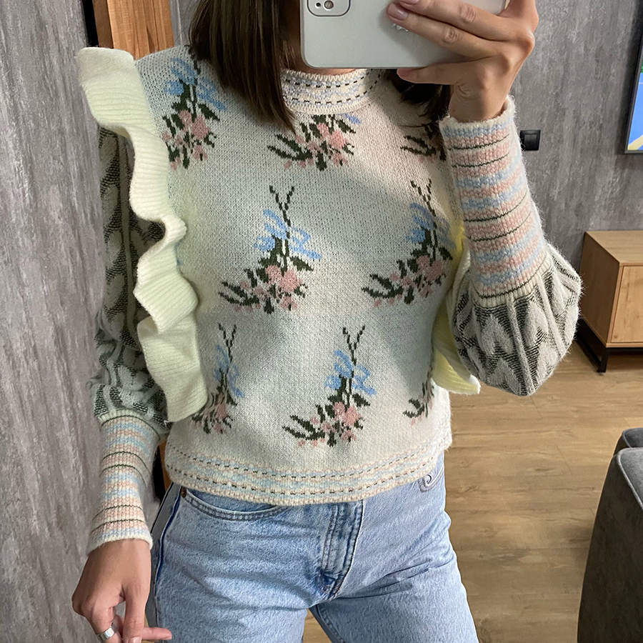 Womens Knit Sweater Za 2021 Fashion Ladies O-Ne Stitching Ruffle Streetwear Female Clothing Comfortable Streetwear SW5698, Gray
Womens Knit Sweater Za 2021 Fashion Ladies O-Ne Stitching Ruffle Streetwear Female Clothing Comfortable Streetwear SW5698, Gray