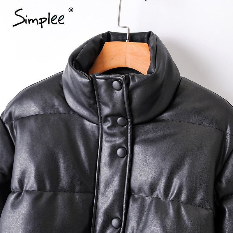 Simplee Leisure high street style women's coat Warm thick fashion leather Parkas Autumn winter women's high collar jacket 201017