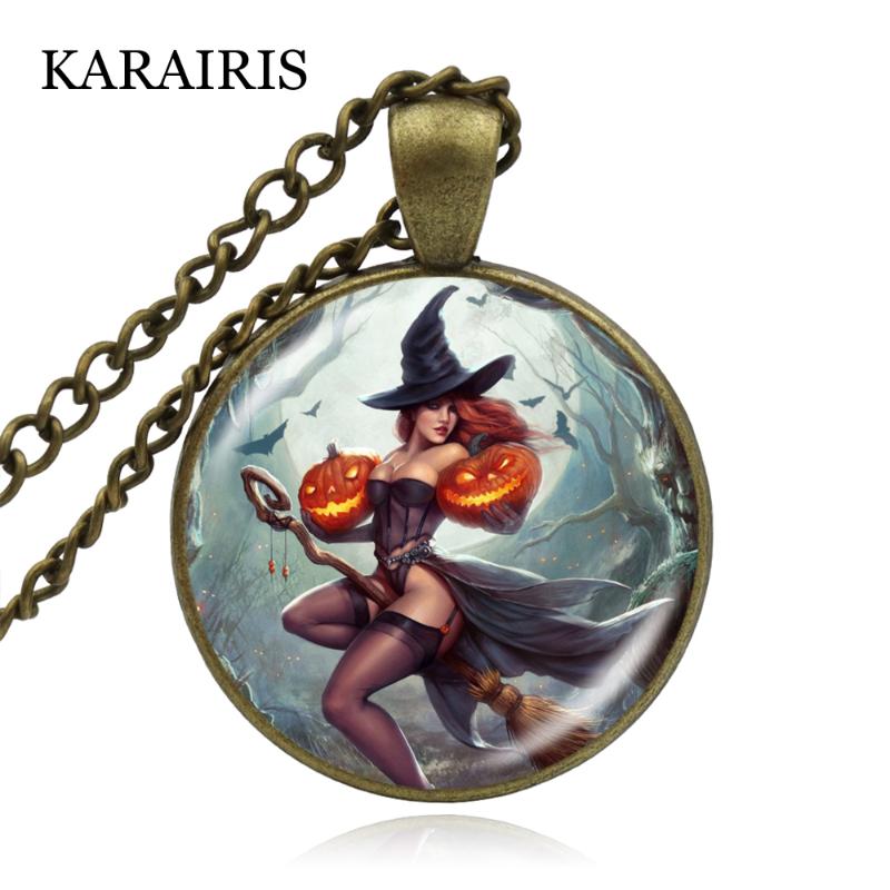 KARAIRIS 2020 New Fairy Tale Pumpkin Sexy Witch Necklace Witch Pendant Vintage Halloween Jewelry Glass Photo Cabochon Necklaces
KARAIRIS 2020 New Fairy Tale Pumpkin Sexy Witch Necklace Witch Pendant Vintage Halloween Jewelry Glass Photo Cabochon Necklaces