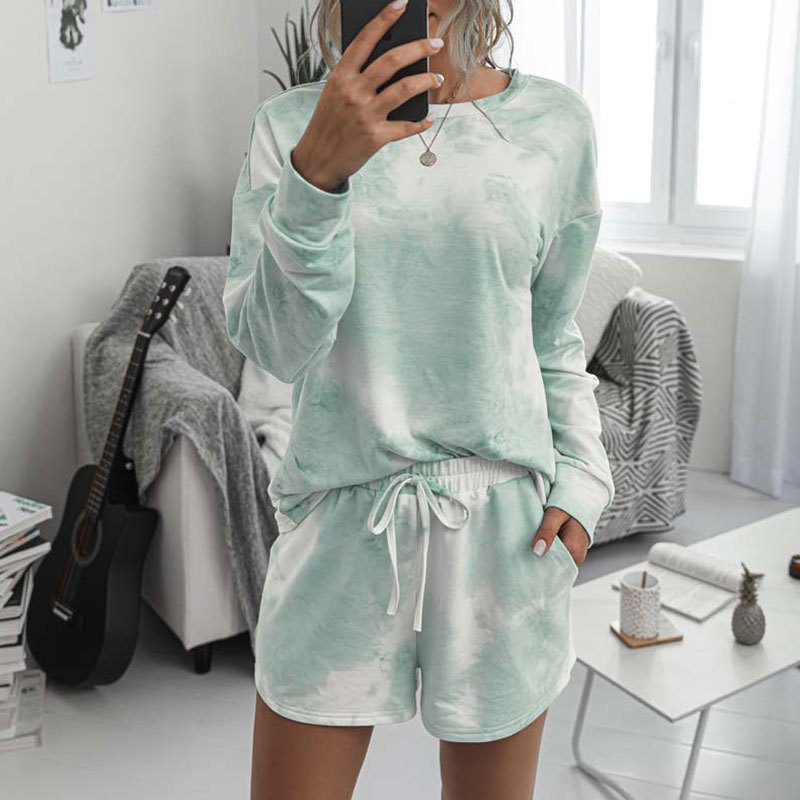 Women's Pajamas Tie Dye Lounge Wear Loungewear Women Pajamas Set Tie Dye Sleep Set Lounge Set Long Sleeve Sleepwear Women 201217