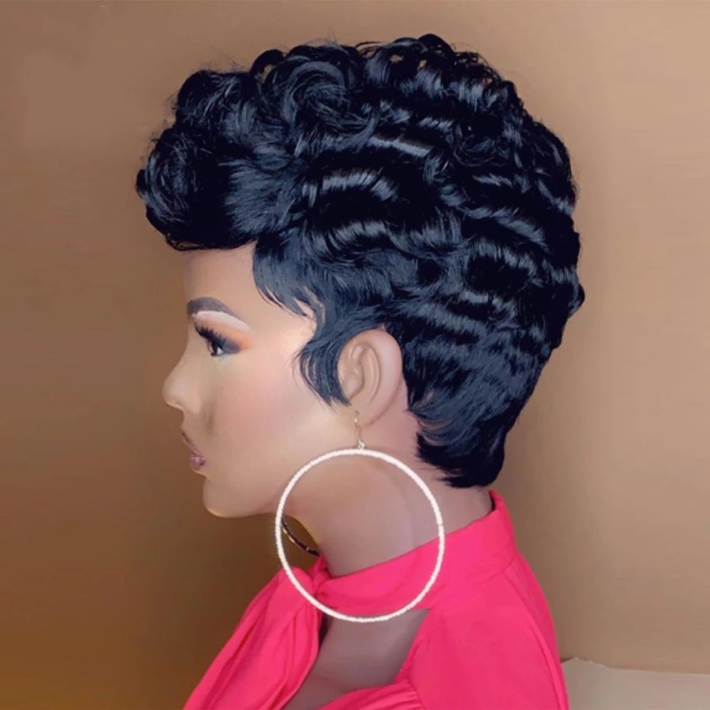 Short Curly Human Hair Wig For Black Women 100% Remy Brazilian Curl Glueless Pixie Cut Lace Front Wig