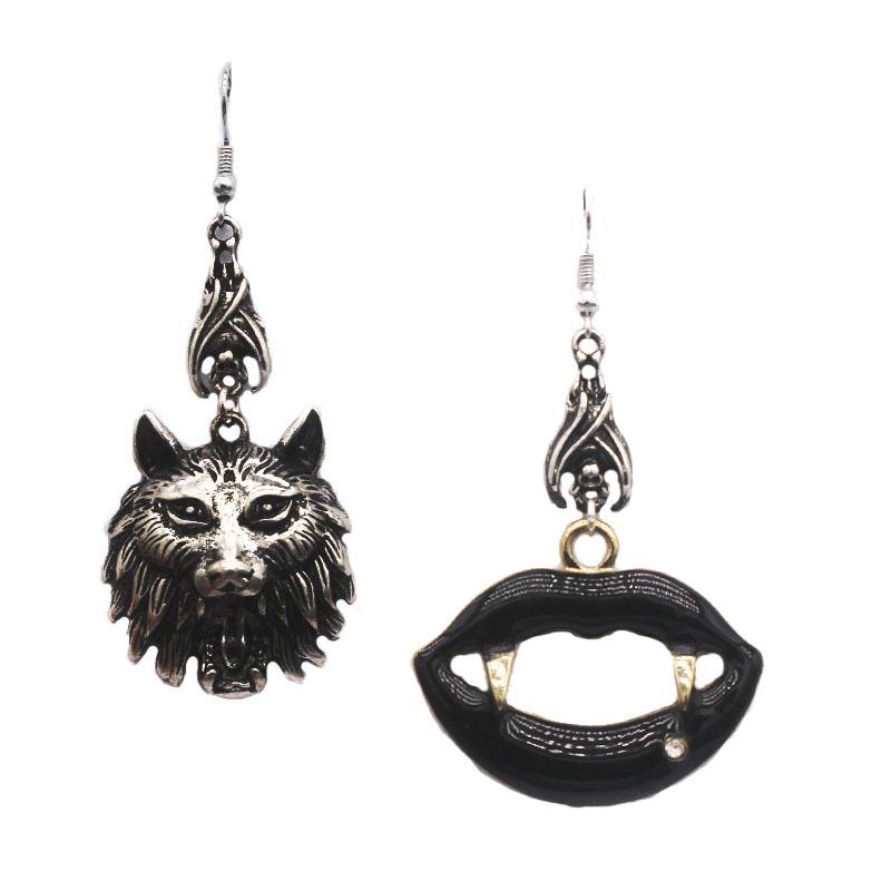 

Gothic Dark Werewolf Vampire Lips Drop Earrings Asymmetry Bat Star Long Dangle Earrings Gifts For Women Girl Halloween Jewelry