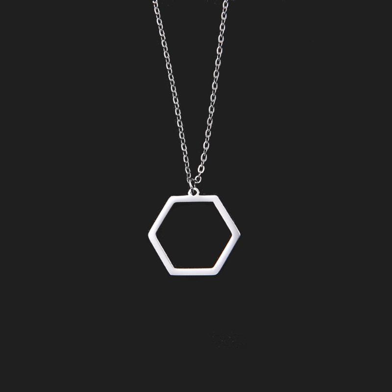 

Cazador Hexagon Geometrical Stainless Steel Necklace Hollow Pendant Necklace For Unisex Gift Simple Design Jewelry