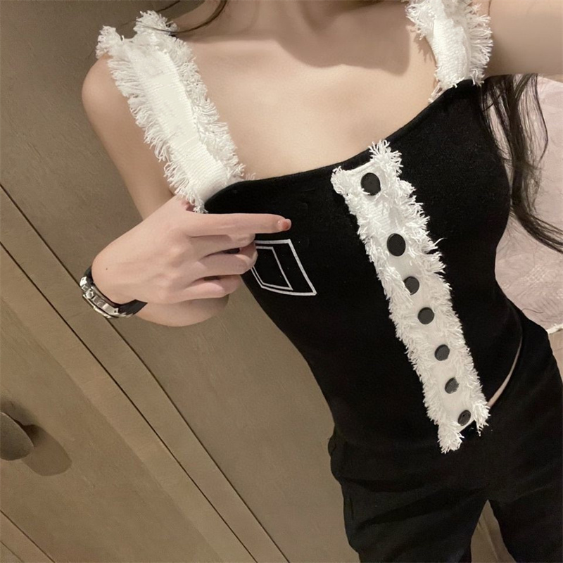 Women's Knit Tanks Ladies Crop Top Blouse Cotton Vest Sexy Letter Camisole Letter Workout Bra T-Shirt 2 Colors