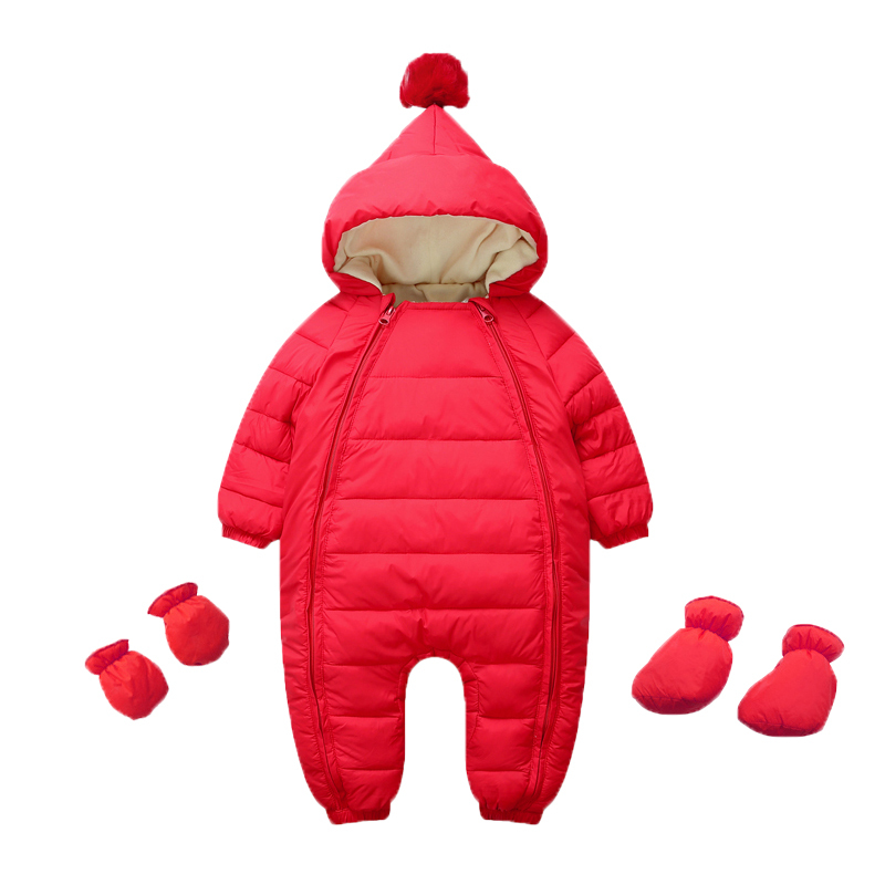 OLEKID 2020 Newborn Baby Jumpsuit Hooded Plus Velvet Warm Baby Boys Snowsuit Toddler Snow Suit Baby Girl Cotton Overalls Rompers LJ201023
