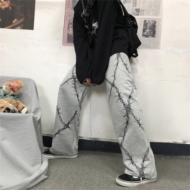 Harajuku Retro Women Pants Thorns Printed Elastic Waist Loose Wide Leg Pants Fashion Streetwear Grunge Dark Casual Pants Unisex 201119
Harajuku Retro Women Pants Thorns Printed Elastic Waist Loose Wide Leg Pants Fashion Streetwear Grunge Dark Casual Pants Unisex 201119