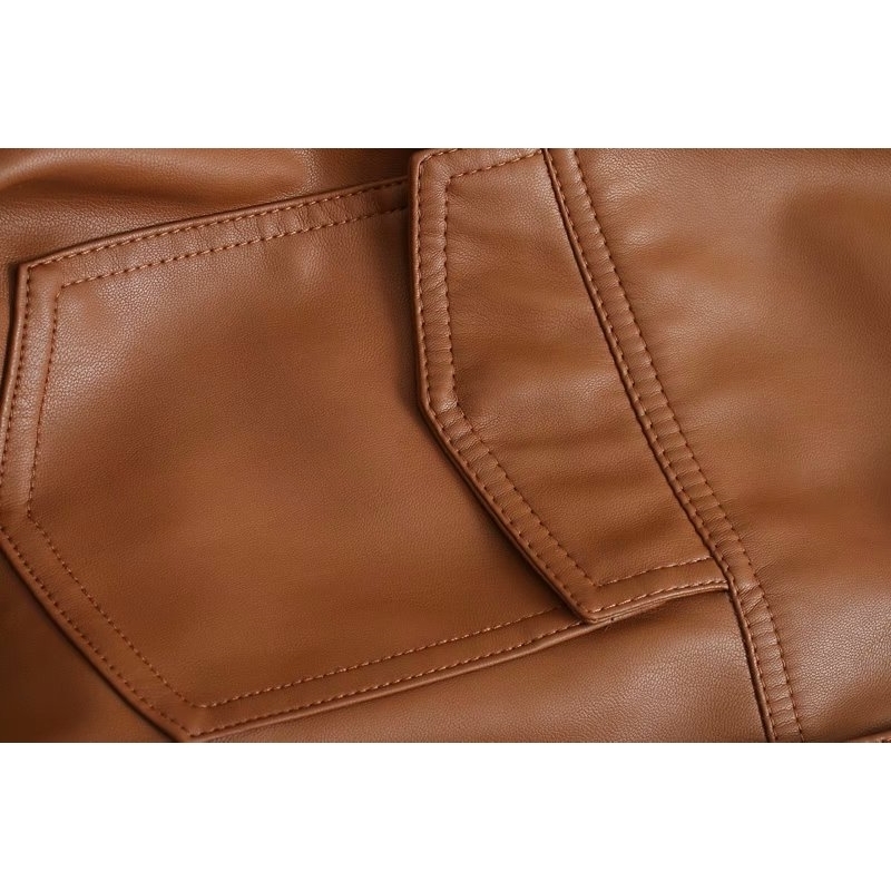 DEAT notched collar full sleeves PU leather single breasted waist belt female fashion autumn and winter jacket WN90904L 201026