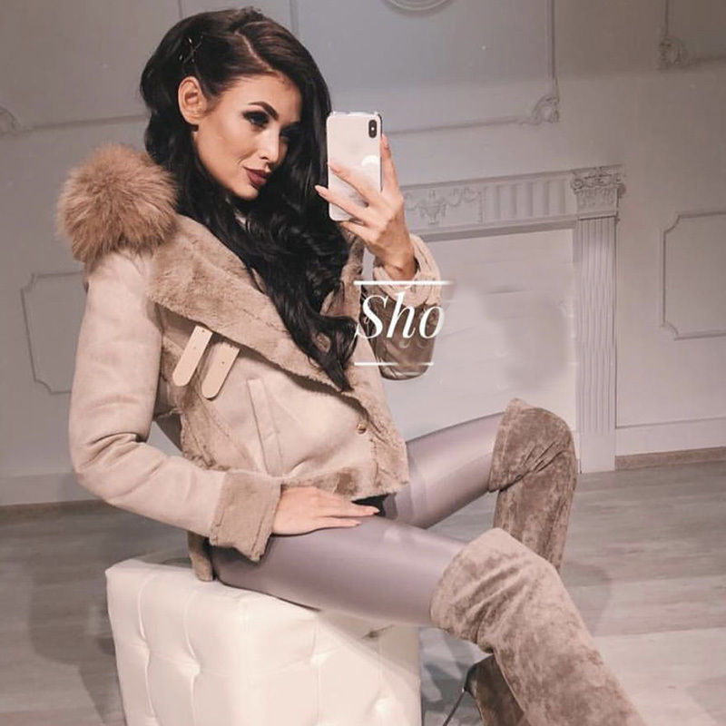 Women leather jackets Winter Suede Leather Jacket Women Short Lamb Wool Motorcycle Jacket Thick Lambs Fur Warm Coat T200507