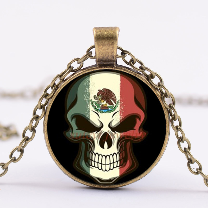Punk Skull Mexican Flag Print Necklace Glass Cabochon Gem Handmade Pendant Long Necklace Fashion Men Women Gothic Jewelry
Punk Skull Mexican Flag Print Necklace Glass Cabochon Gem Handmade Pendant Long Necklace Fashion Men Women Gothic Jewelry