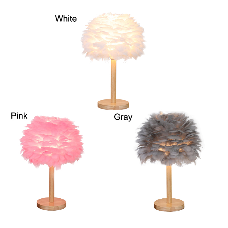 Chic Feather Design LED Table Lamp in Pink & White Ideal for Bridal Parties, Desks, and Celebrations (EU Plug)