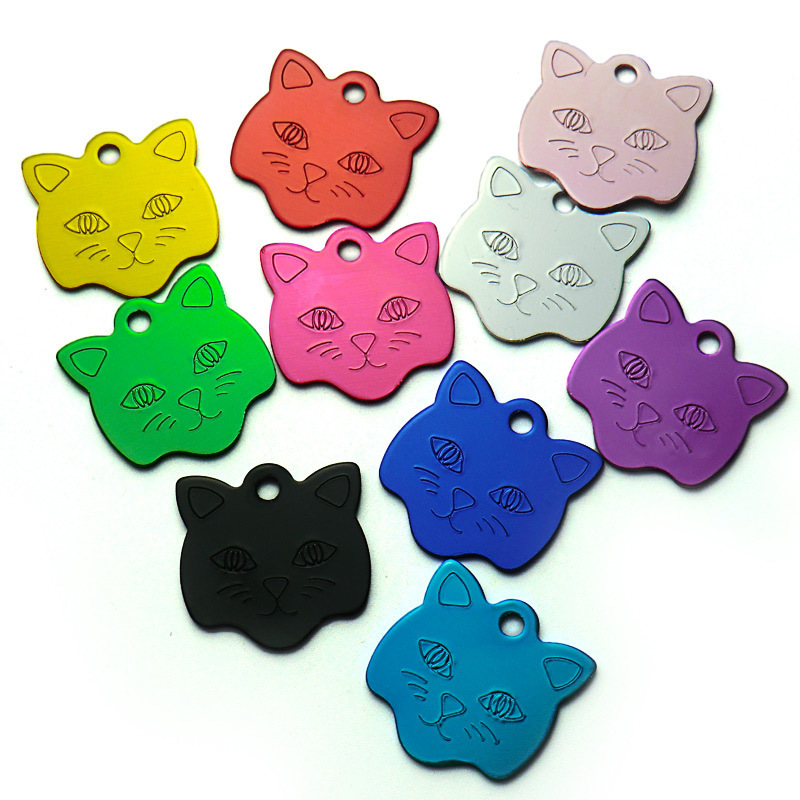 Wholesale 100Pcs Cat Face Shape Personalized Dog ID Tags Pet Name Tag Custom Engraved Dog Cat Personalized Name Phone NO. ID Tag 201126