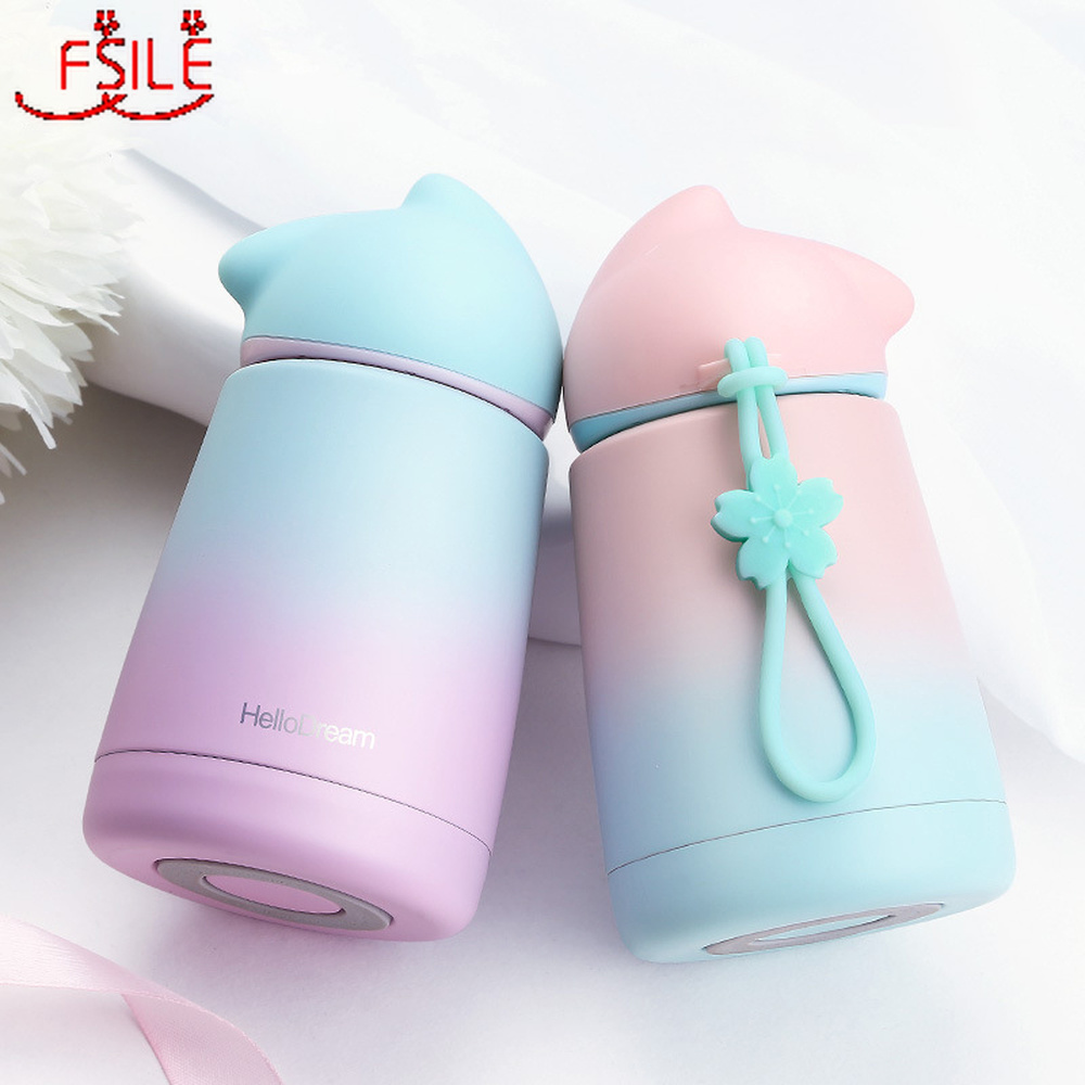 Cute Smart Cat Stainless Steel Thermos Mug Thermo Baby Child Cups Water Bottle Cartoon Cat Vacuum Flasks Thermoses Kid Drinkware 201204