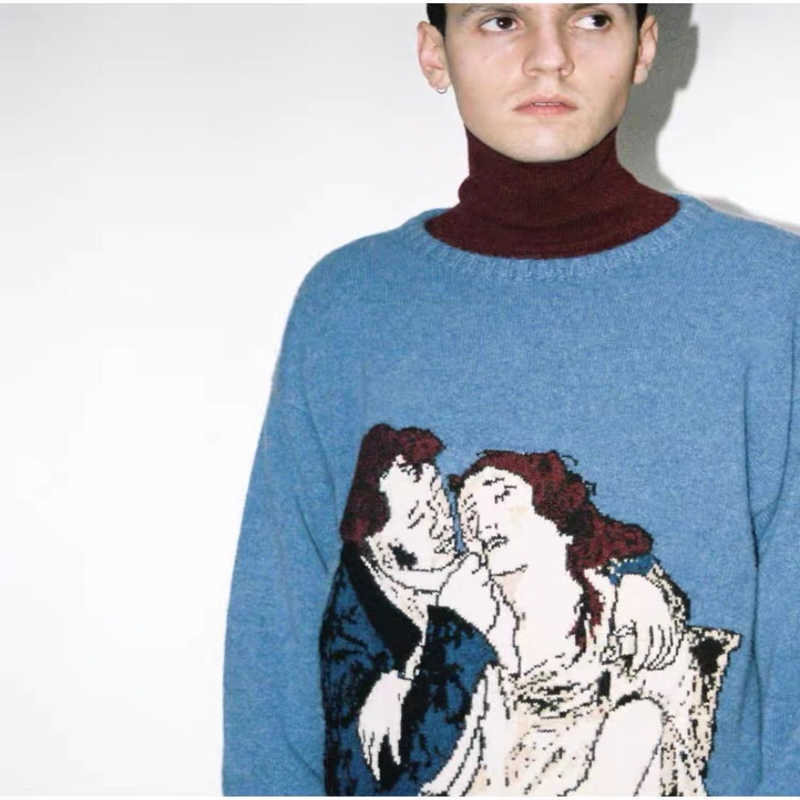 Men's Sweaters ERD melancholy rich second generation blue couple graffiti printed knitted cashmere wool loose long sleeve sweater, Sky blue
Men's Sweaters ERD melancholy rich second generation blue couple graffiti printed knitted cashmere wool loose long sleeve sweater, Sky blue