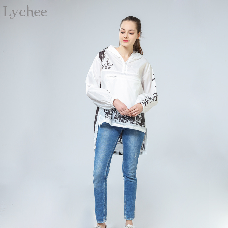 Lychee Spring Autumn Women Jacket Comics Anime Cartoon Long Sunscreen Water Proof Windbreaker Coat 201017