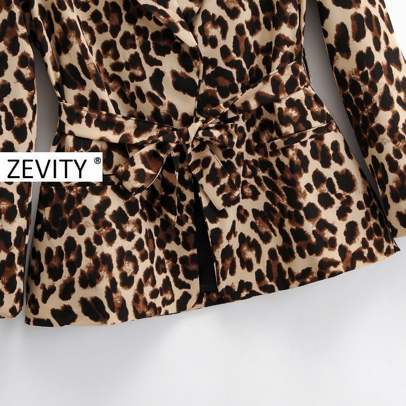 Zevity New women vintage leopard print blazer notched collar office ladies bow sashes causal stylish outwear suit coat tops C539 201114