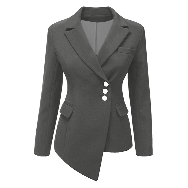 CINESSD Women Lapel Blazers Coat Solid Long Sleeve Single Breasted Office Lady Pocket Cotton Asymmetry Casual Suit Jacket Blazer 201114