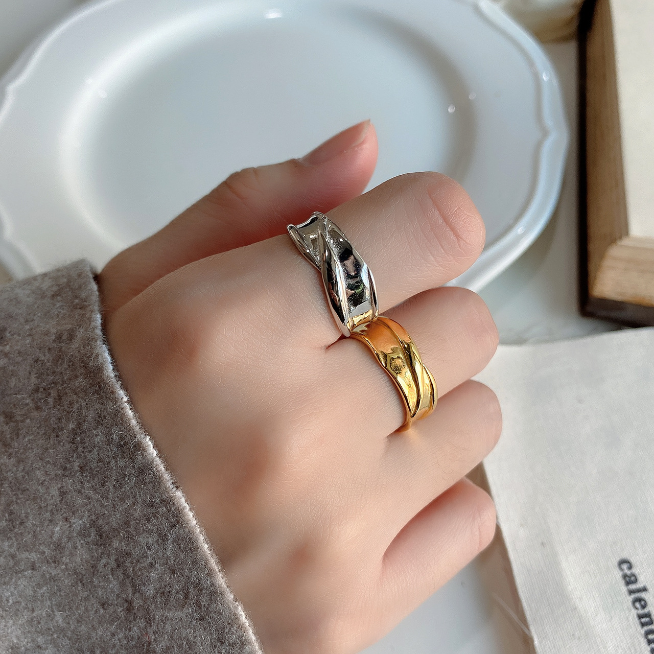 New minimalism design 925 sterling silver vintage jewelry handmade designer adjustable rings plicated open wires rings for women