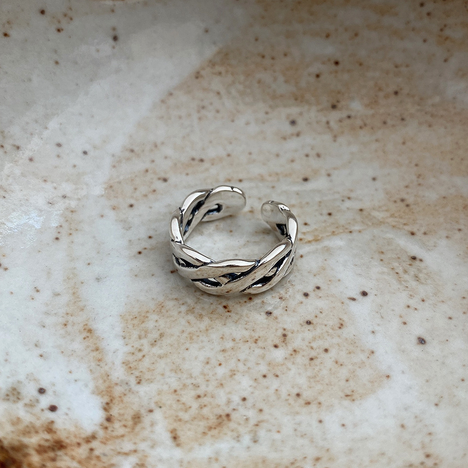 New minimalism design 925 sterling silver vintage jewelry antique silver handmade designer adjustable rings braided open rings for men women