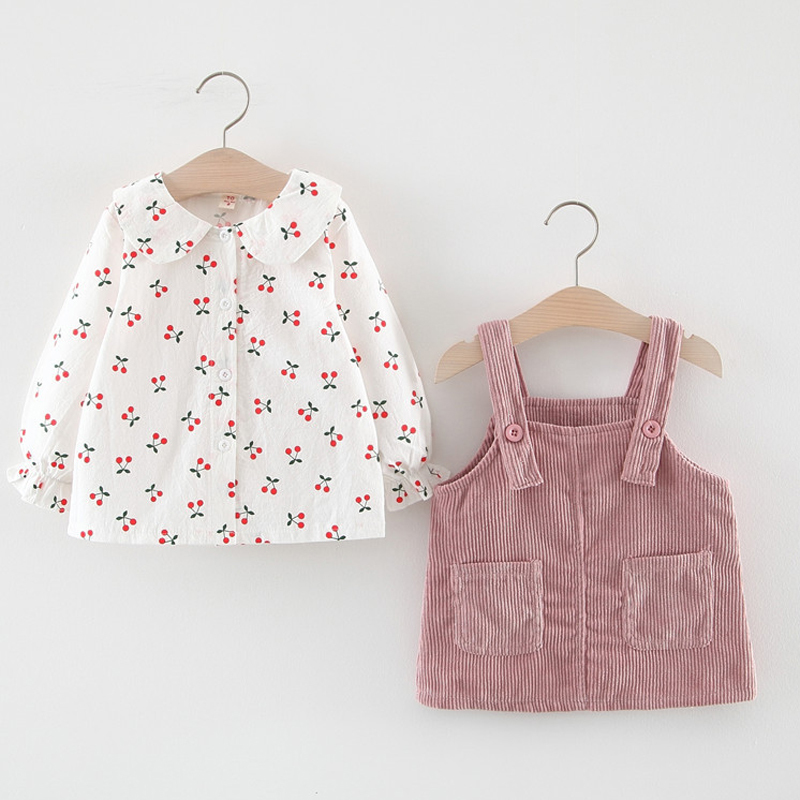 Humor Bear Fall Baby Girl Clothes Suit Spring Kids Clothing Suit Autumn Flower ShirtsCute Strap Dress Infant Clothing LJ201223