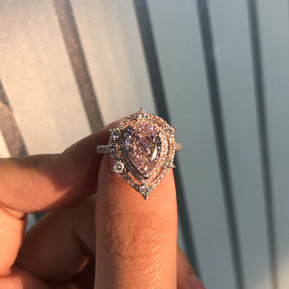 Water Drop Pink Lab Diamond Ring 925 Sterling Silver Jewelry Engagement Wedding Rings For Women Gemstones Gift