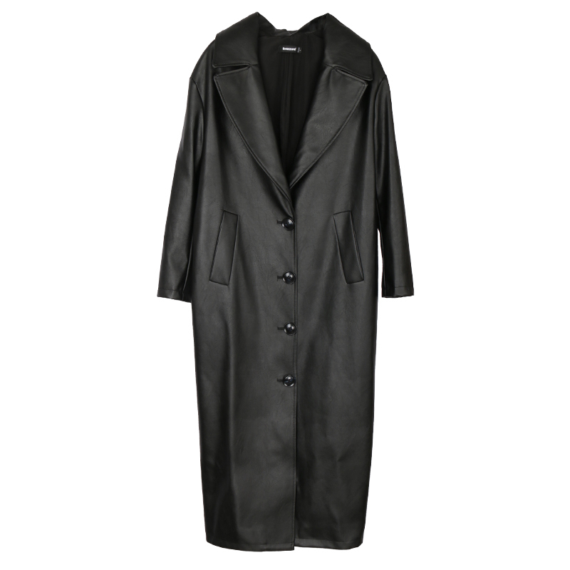 Nerazzurri Oversized cocoon leather trench coat women long sleeve single breasted Plus size loose soft faux leather overcoat 7xl 201030