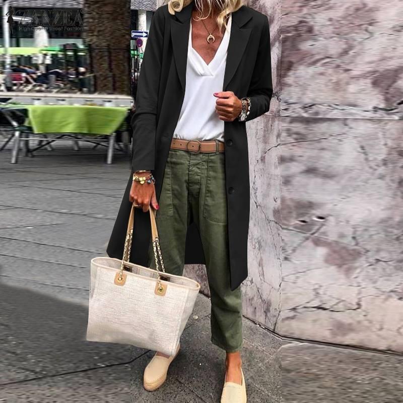 ZANZEA Stylish Women Long Jackets Autumn Lapel Neck Long Sleeve Windbreaker Casual Office Work Coats Female Solid Thin Outwear, Black
ZANZEA Stylish Women Long Jackets Autumn Lapel Neck Long Sleeve Windbreaker Casual Office Work Coats Female Solid Thin Outwear, Black