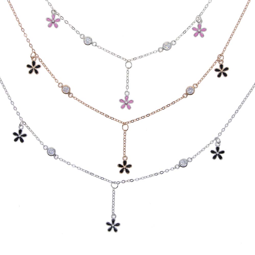 Wholesale Real 925 Sterling Silver Daisy Flower Charm Necklace Minimal Delicate Bling Cz Paved Enamel Link Chain Choker Necklace for Women