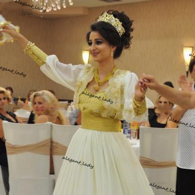 Traditional Albanian Caftan Evening dresses gold lace Robe De Soirée De Mariage Long Sleeve Applique Prom Dress Vestidos Formale