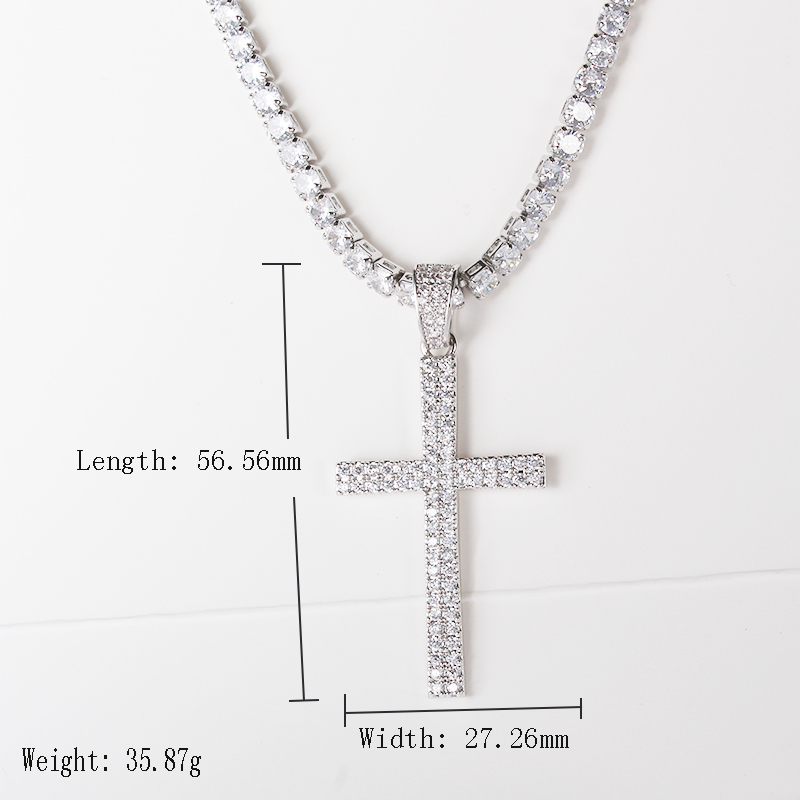 Hip hop micro pave zircon cross pendant zircon crystal custom size tennis chain necklace ice out men's jewelry 201014