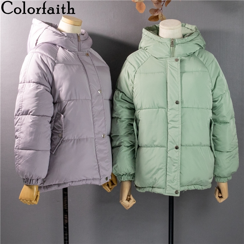Colorfaith New Autumn Winter Women Jackets Quilted Puffer Parkas High-Quality Hooded Warm Solid Oversize Short Coat CO907 201012