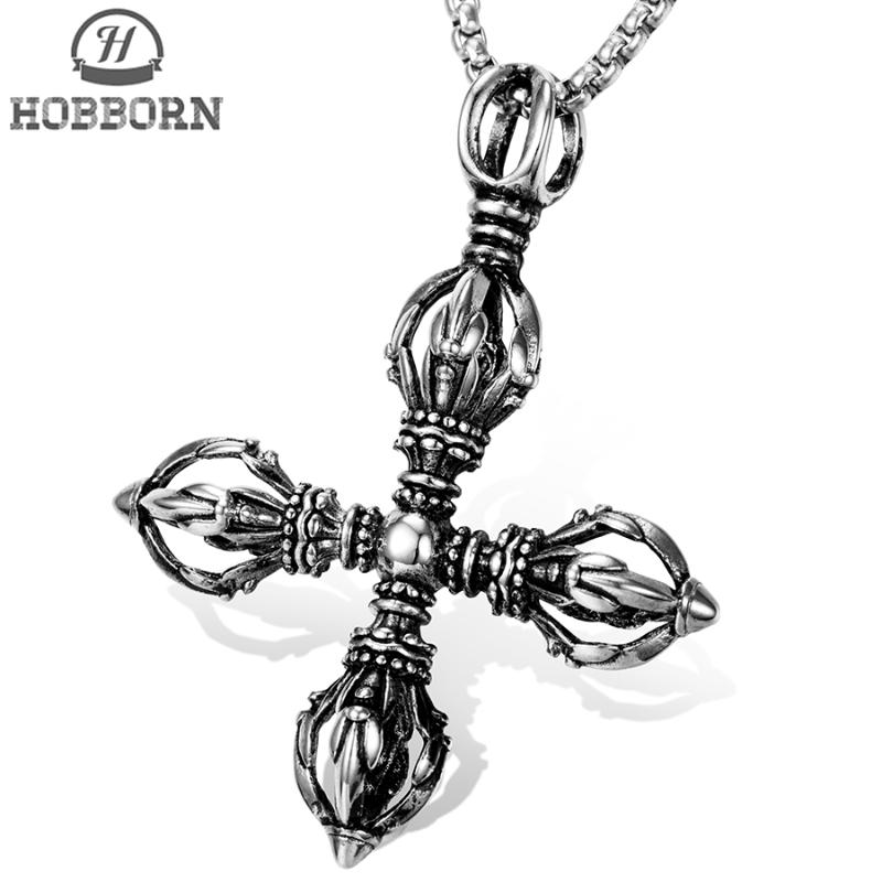 HOBBORN Punk Buddhism Vajra Pendant Necklaces Titanium Steel Buddhist Scripture Pendants Religious Cross Necklace Men Jewelry
HOBBORN Punk Buddhism Vajra Pendant Necklaces Titanium Steel Buddhist Scripture Pendants Religious Cross Necklace Men Jewelry