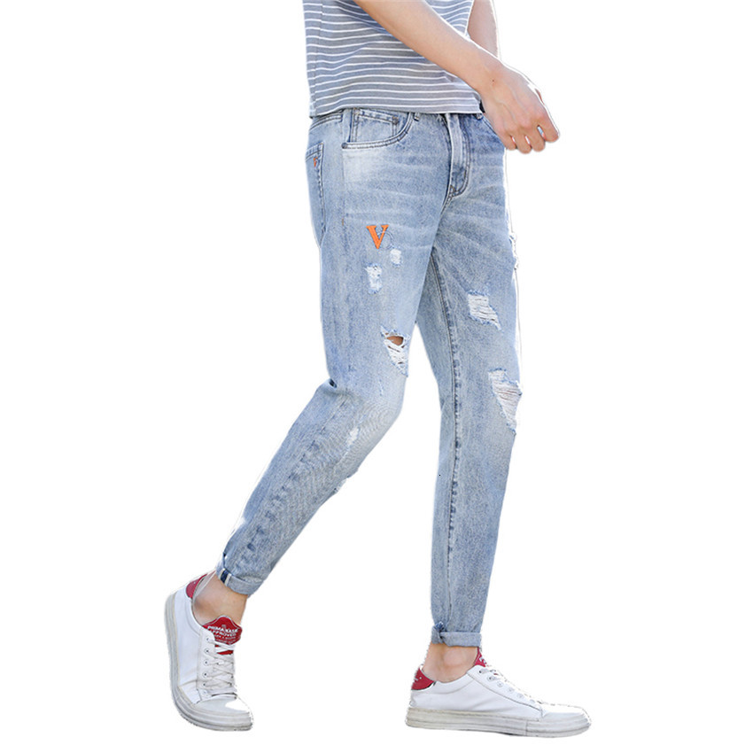2021 New Jeans Men Hot Male Korean Fashion Cotton Ripped Hole Youth Harem Ankle-length Skinny Denim Pants Streetwear STV9, Light blue f203
2021 New Jeans Men Hot Male Korean Fashion Cotton Ripped Hole Youth Harem Ankle-length Skinny Denim Pants Streetwear STV9, Light blue f203
