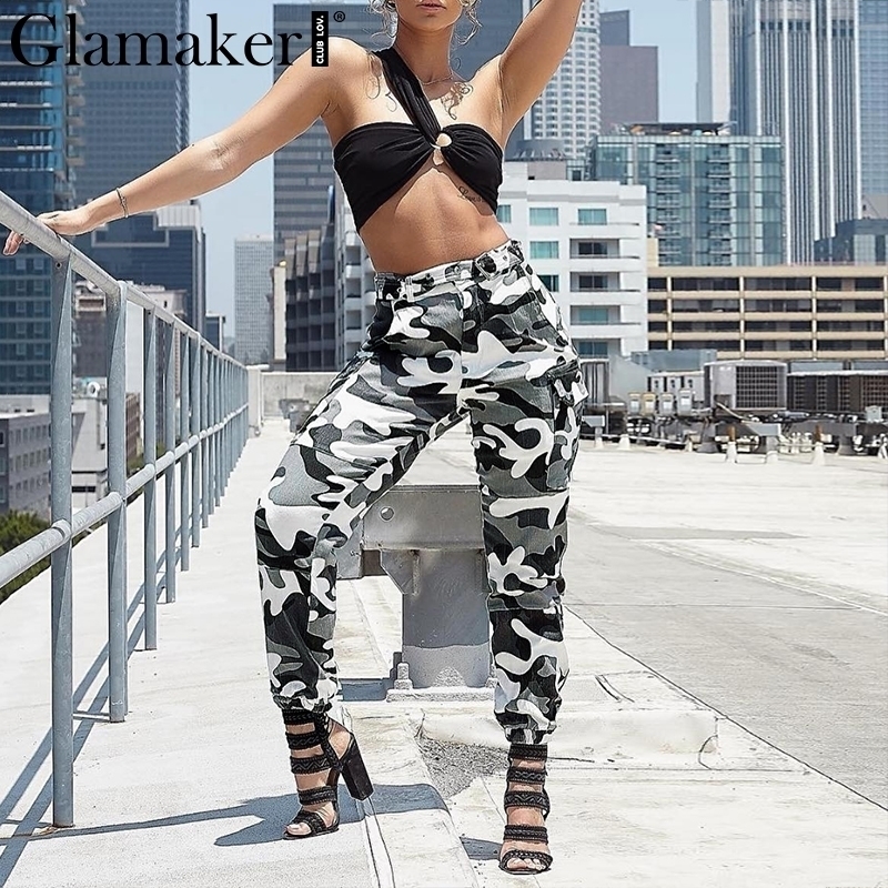 Glamaker Camo cotton high waist women cargo pants Casual female sexy fitness pants summer skinny bottom pants spring trousers T200223
