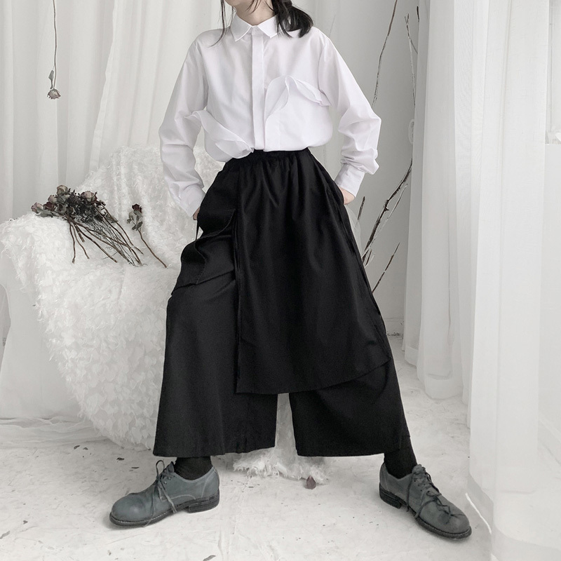 EAM High Elastic Waist Black Bandage Long Wide Leg Trousers Loose Fit Pants Women Fashion Spring Autumn 19A-a588 201228