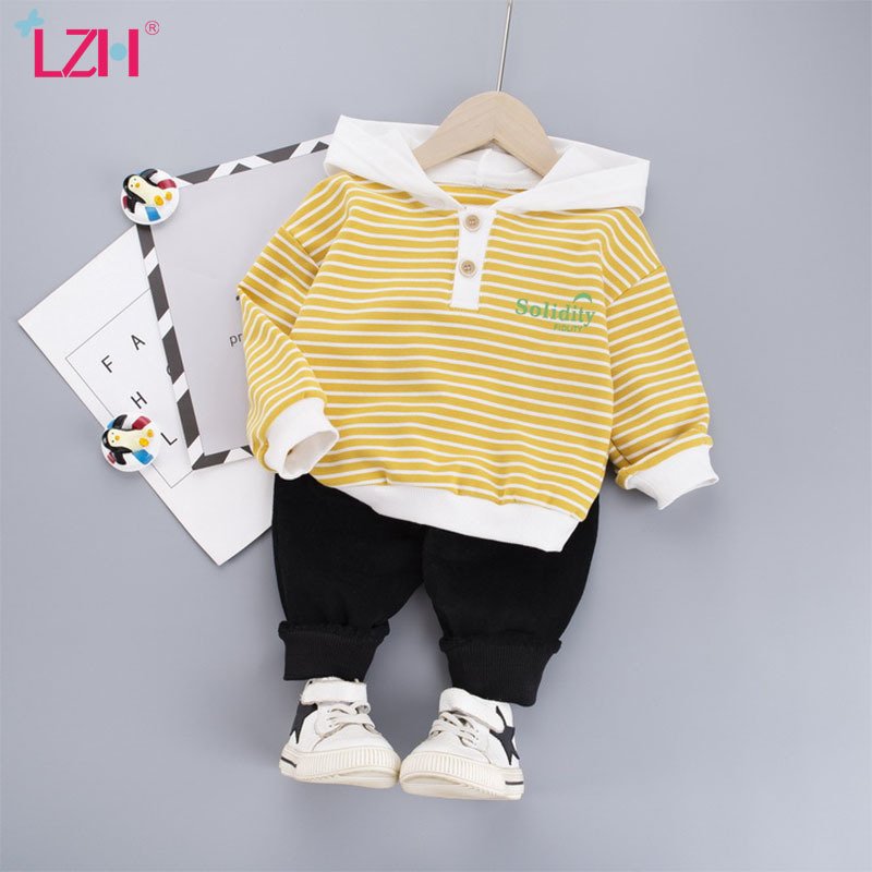 LZH 2020 Autumn Baby Boys Clothes Suit Children Clothing Winter Baby Girls Clothes Striped Hoodies+Pants 2Pcs Set Kids ClothesX1019
