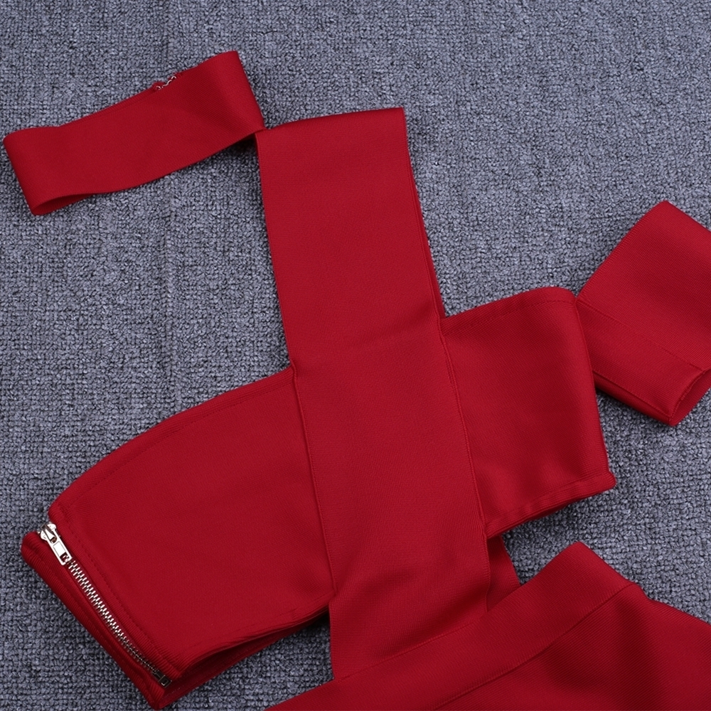 Deer Lady Women Bandage Dress Winter One Shoulder Bodycon Bandage Dress Red Sexy Club Celebrity Evening Party Dress T200604