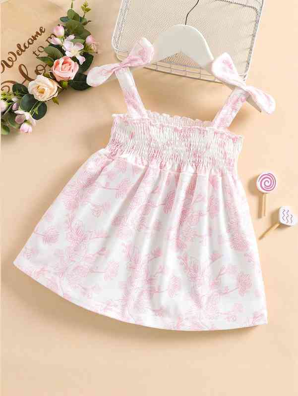 Baby Floral Print Knot Shoulder Shirred Cami Dress SHE
