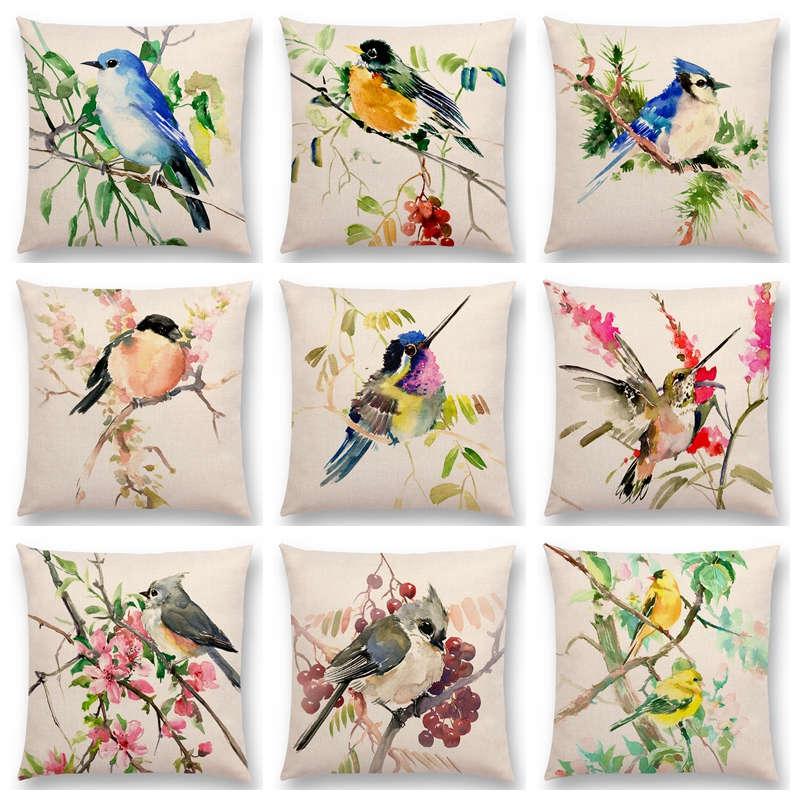 Watercolor Lovely Birds Flowers Robin Tit Finch Hummingbird Goldfinch Sparrow Berries Tufted Flowers Cushion Cover Pillow Case, A024715 
Watercolor Lovely Birds Flowers Robin Tit Finch Hummingbird Goldfinch Sparrow Berries Tufted Flowers Cushion Cover Pillow Case, A024715