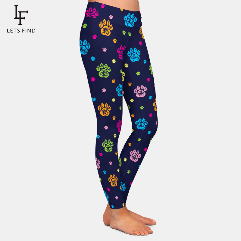 LETSFIND New Arrival Cute Cartoon Dog Paw Print Women Leggings Fashion High Waist Plus Size Soft Comfortable Fitness Leggings 201203
