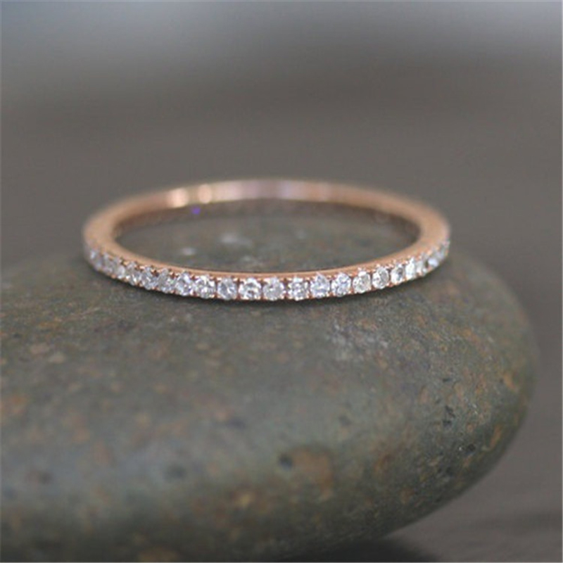 Super Thin Crystal Couple Wedding Ring Silver Rose Gold Engagement Rings Alloy Trendy Women Anillos Nice Girlfriend Gifts AR19