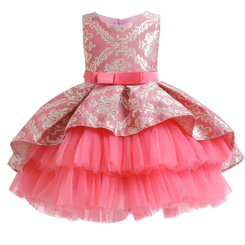 Lace Embroidery Formal Sleeveless Wedding Gown Tutu Princess Dress Flower Girls Children Clothing Kids Party For Girl Clothes 201204