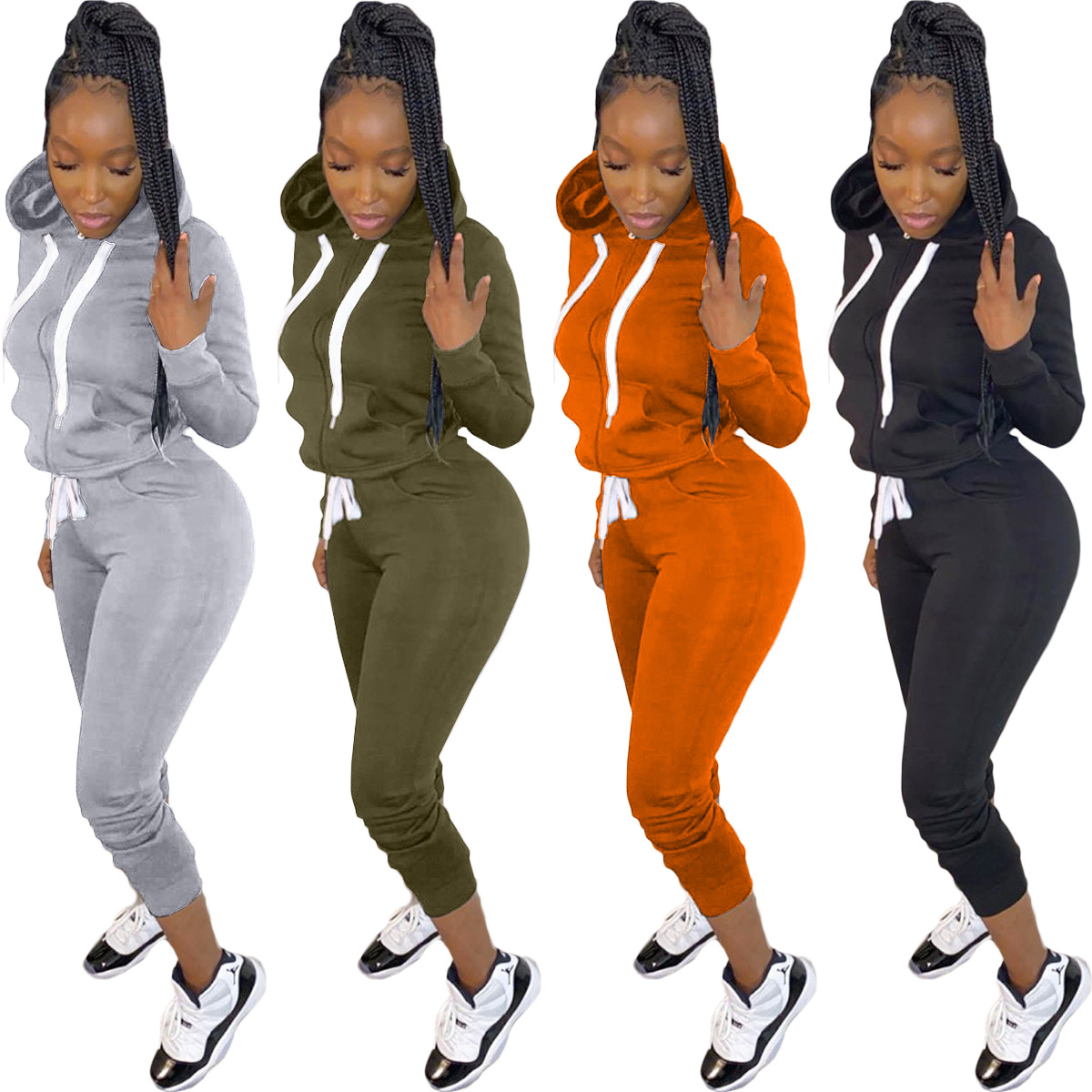 Fashion women's autumn and winter new leisure hooded sweater sports suit two-piece suit