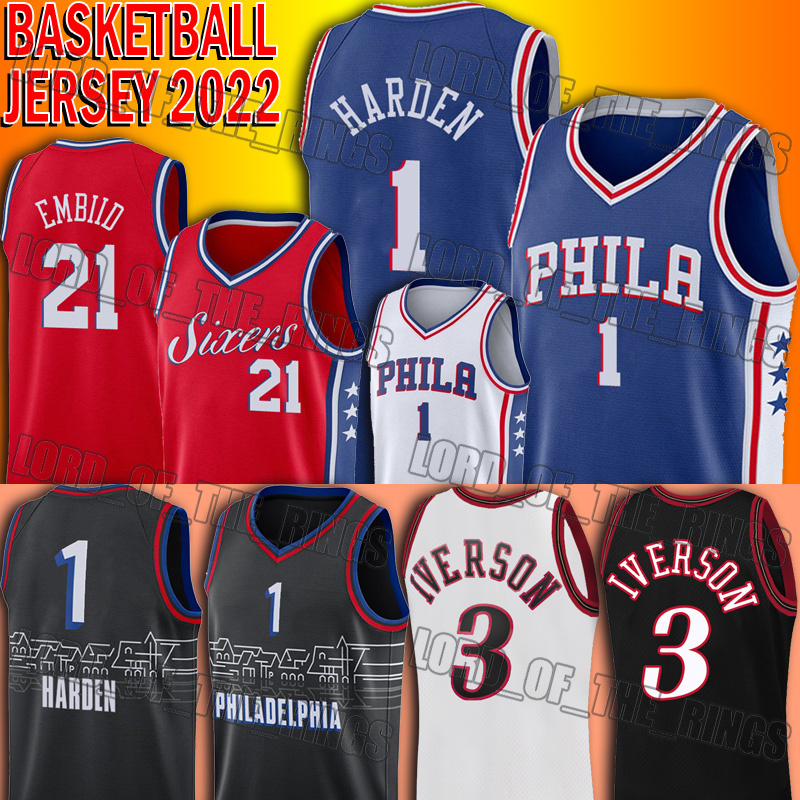 1 James Harden Jersey Basketball Joel 21 Embiid Allen 3 Iverson Jerseys Retro Throwback Julius 6 Erving, Black;red 
1 James Harden Jersey Basketball Joel 21 Embiid Allen 3 Iverson Jerseys Retro Throwback Julius 6 Erving, Black;red