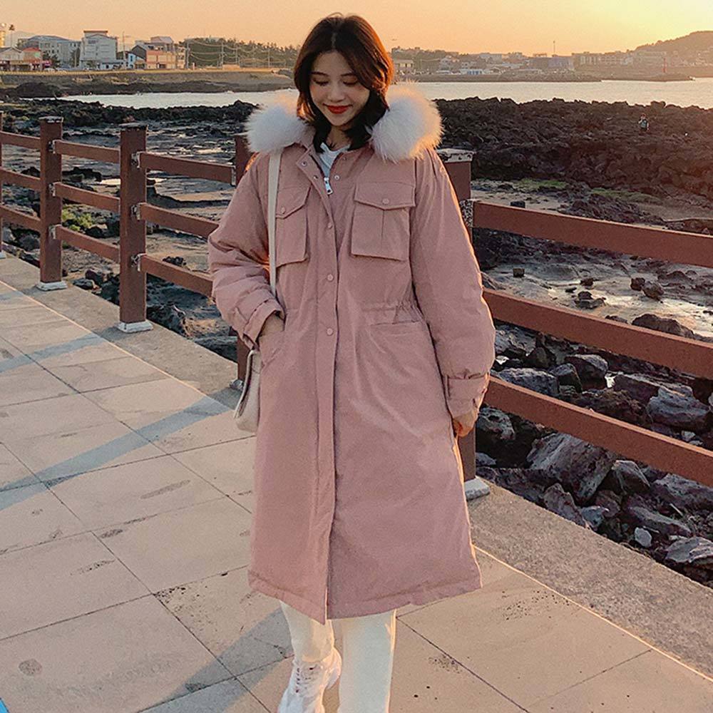 Vielleicht New Loose Winter Jacket Women Big Fur Collar Pockets Fashion Long Hooded Parkas Winter Coat Women's Clothes 201019