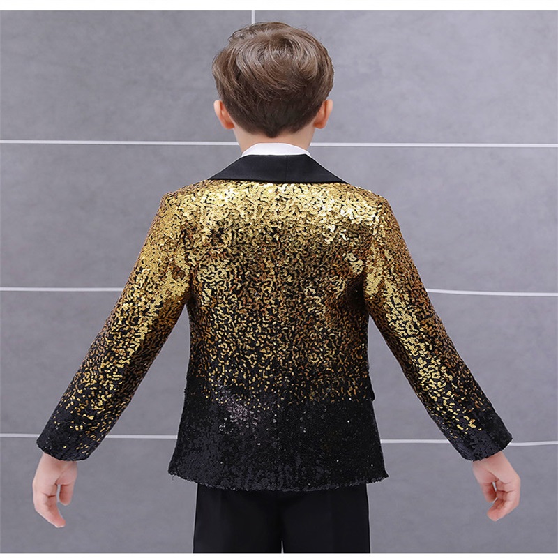 two pieces children suits boys bling gold sequins stage models handsome british fashion style catwalk costumes boy coatpant