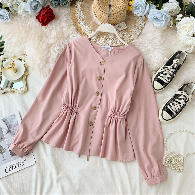 Women's Spring Autumn Blouse Korean Style V-neck Pleated Single-breasted Shirt New Wild Loose Thin Long-sleeved Shirt Tops LL337, Black
Women's Spring Autumn Blouse Korean Style V-neck Pleated Single-breasted Shirt New Wild Loose Thin Long-sleeved Shirt Tops LL337, Black