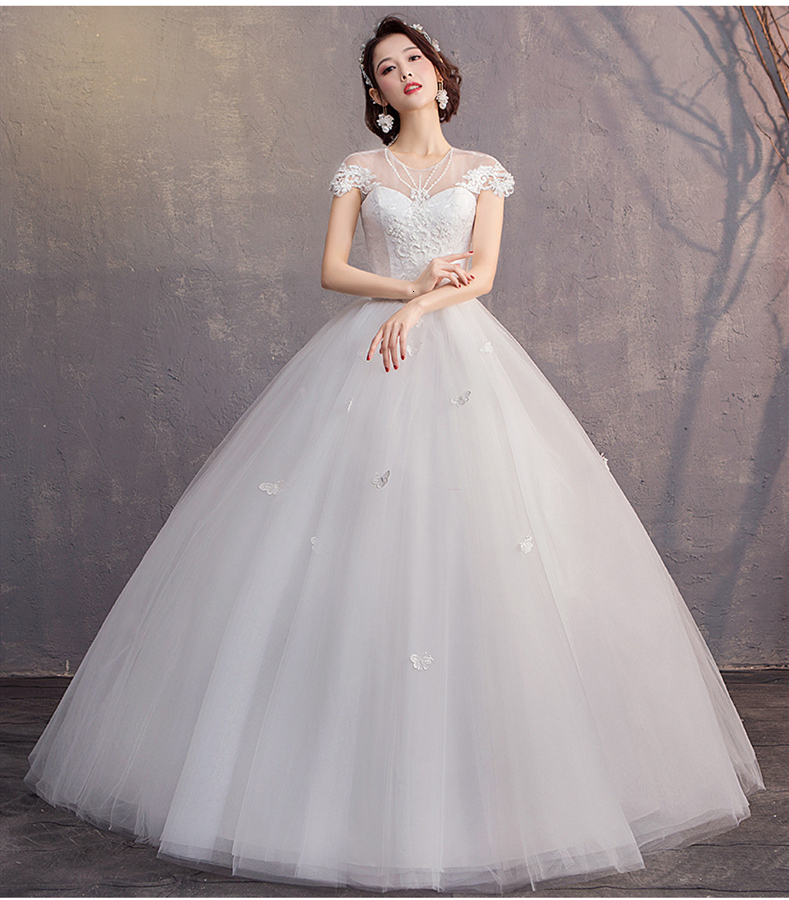 Elegant Wedding Dresses Plus Size Ball Gown O-Neck Cap Sleeve Lace Appliques Cheap Illusion Bride Gowns Vestidos De Noiva 2020