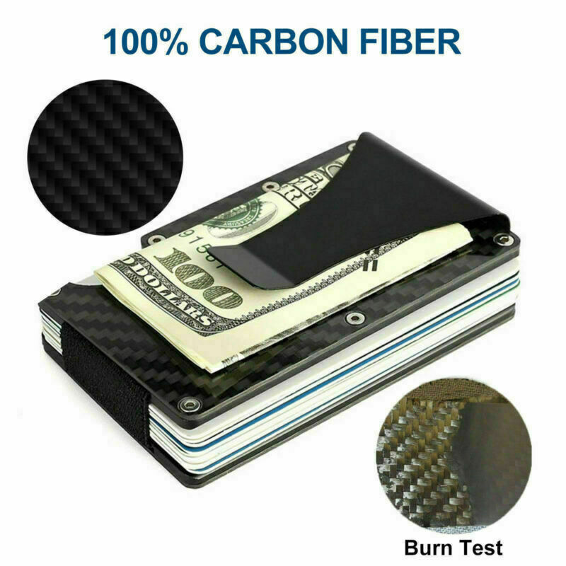 Mens RFID Blocking Carbon Fiber Ridge Wallets Money Clip Front Pocket Bank Credit Card Holders Minimalist Antimagnetic Purse Cards - view 4