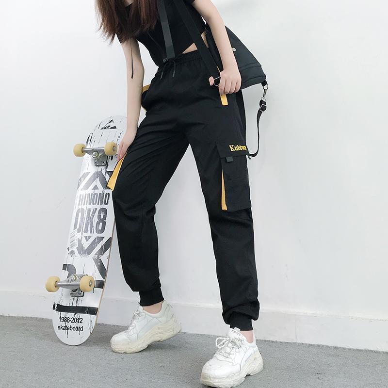 Women Cargo Pants Fashion Streetwear Ankle Length Elastic Waist Drawstring Pants Female Loose Trousers Casual Joggers Pants 201109